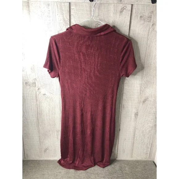 Womens Wild Fable Berry Red Burgundy Button Up Mini Ruched BodyCon Dress Size S - Picture 2 of 5